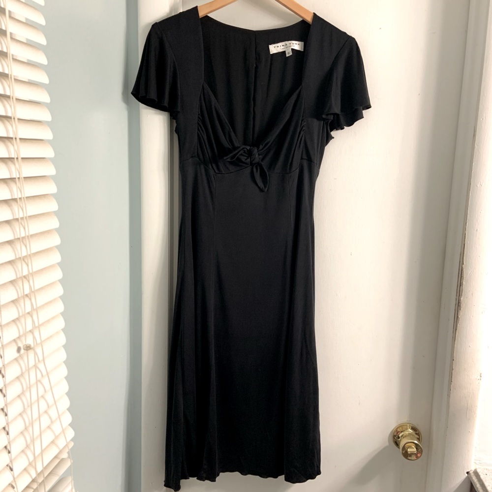Trina Turk Black 100% Silk Dress Keyhole Bow Neckline Size 6